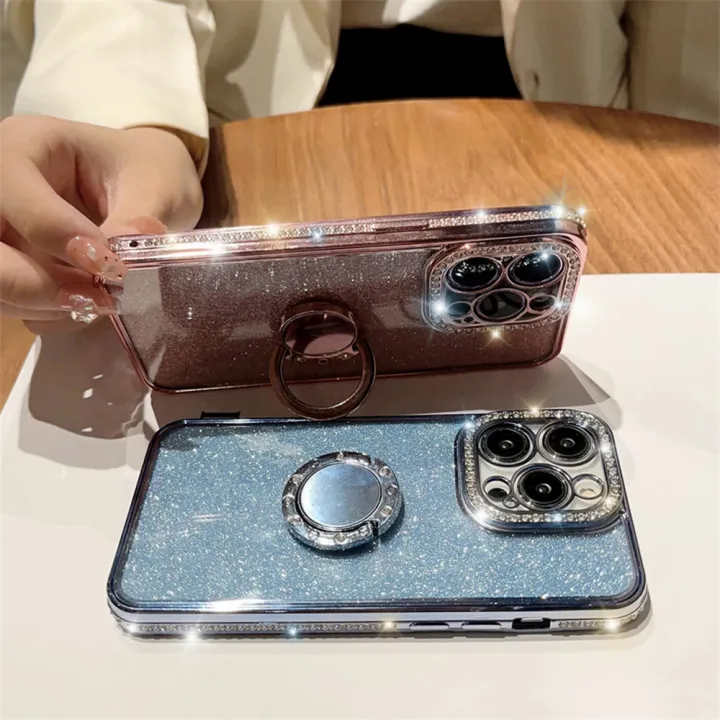 Luxury%20plating%20glitter%20rhinestones%20ring%20holder%20clear%20case%20for%20iPhone%2015%2013%2011%2012%2014%20Pro%20Max%20X%20XR%20Xs%207%208%20plus%20soft%20silicone%20cover%20-%20Image%202