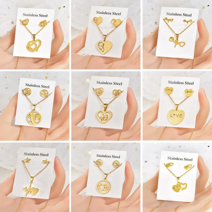 Fashion%20Jewelry%20Set%20Women%20Non%20Tarnish%2018K%20Gold%20Stainless%20Steel%20Heart%20Pendant%20Necklace%20And%20Earrings%20Set%20For%20Couple%20Gift%20-%20Image%204
