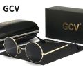 GCV Brand Copper Alloy Steampunk Round Polarized Sunglasses Vintage Men Women Male Female Sun Glasses Classic UV400 Metal Frame.