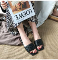 Big Size 35-42 Fashion Leather Cross Strap Open-toed Flat Slippers Weaving Beach Slippers Women Summer Casual Open Toe Flat Heel Lattice Woman Comfortable Outdoor Slides.