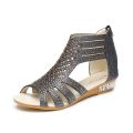 2019 summer new European and American cross-border flat-heeled fish-mouth sandals women's flat-heeled cut-out fashion shoes matte plus-size women's shoes. 