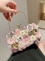 3D Beaded Flower Evening Bag, Elegant Box Clutch Purse, Women's Wedding Handbags For Party Prom. 