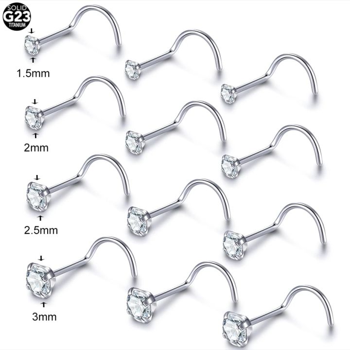 G23 Titanium Nose Stud Piercings 20G Cubic Zirconia Set 1.5/2/2.5/3MM Screw Nostril Pircing Nariz Earring Jewelry Wholesale