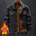 Fashion Winter Men's Denim Jacket Padded Thicker Warm Jacket Denim Top. 