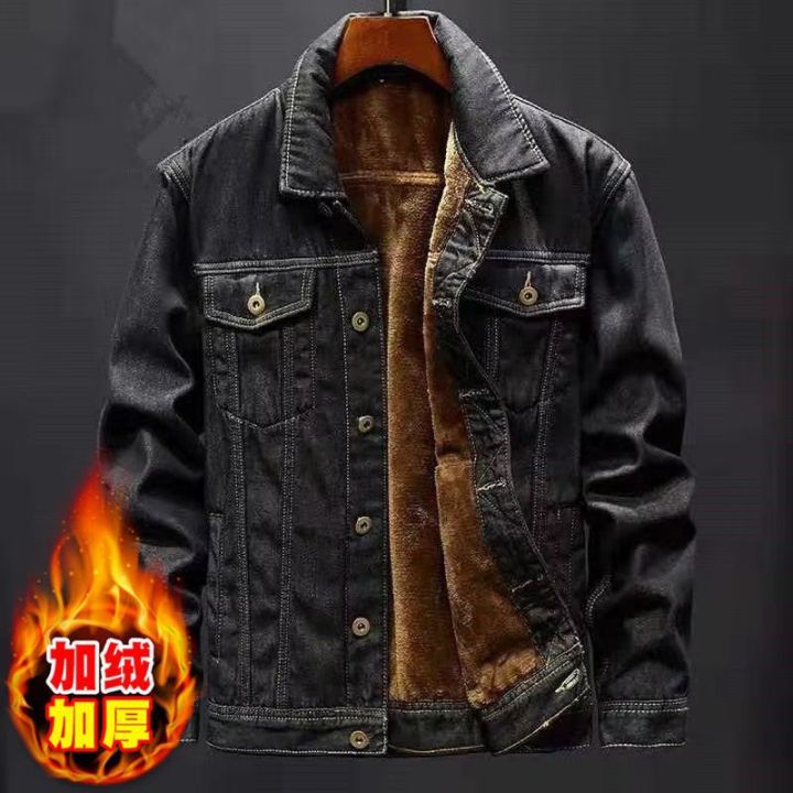Fashion Winter Men's Denim Jacket Padded Thicker Warm Jacket Denim Top