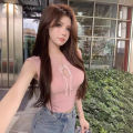 New Chinese Style Retro Buckle Sweater Women's Summer Pure Desire Style Hot Girl Short Sleeve T T-shirt Short Blue Waistcoat Top. 