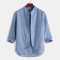 Pullover Style Men's Tops Soft Texture 3/4 Sleeve Printed Design Striped Shirt Breathable Fabric Loose Fit Sleeve Shirt for Wear Streetwear Males Casual Outing Fashion Statement.