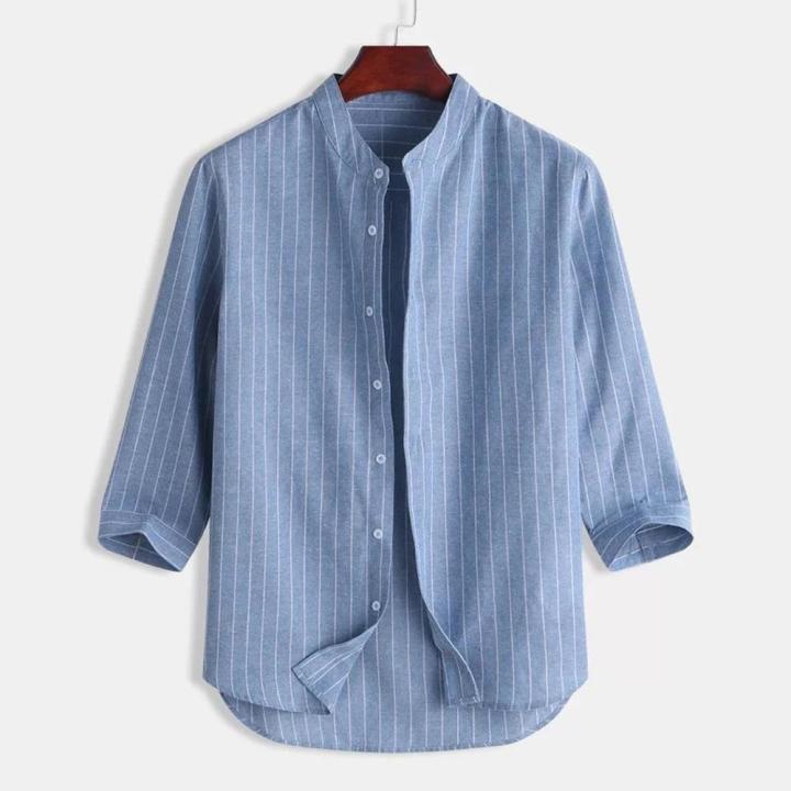Pullover%20Style%20Men's%20Tops%20Soft%20Texture%203/4%20Sleeve%20Printed%20Design%20Striped%20Shirt%20Breathable%20Fabric%20Loose%20Fit%20Sleeve%20Shirt%20for%20%20Wear%20Streetwear%20%20Males%20Casual%20Outing%20Fashion%20Statement%20-%20Image%205