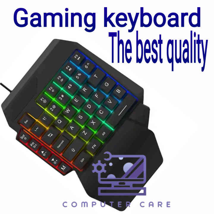 One Handed Gaming Keyboard Rgb Backlit 35 Keys Portable Mini Gaming Keypad Ergonomic Game Controller For Pc Gamer, USB, Black