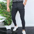 Fashion Men's Slim Fit Stripe Business Formal Pants Casual Office Skinny Long Straight Joggers Sweat Pants Trousers.