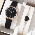 2pcs Set New Watch Women Fashion Casual Leather Belt Watches Simple Ladies Round Dial Quartz Wristwatches Dress Clock. 