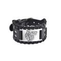 Alien Mens Bracelet Wristband Norse Viking Leather Wolf Head Bracelet Brown Norse Celtic Punk Fenrir Arm Ring For Men.