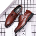 British Business Pointed Men's Leather Shoes Casual Trend Men's Shoes Formal Lace-up Korean Style Men's Wedding Shoes.