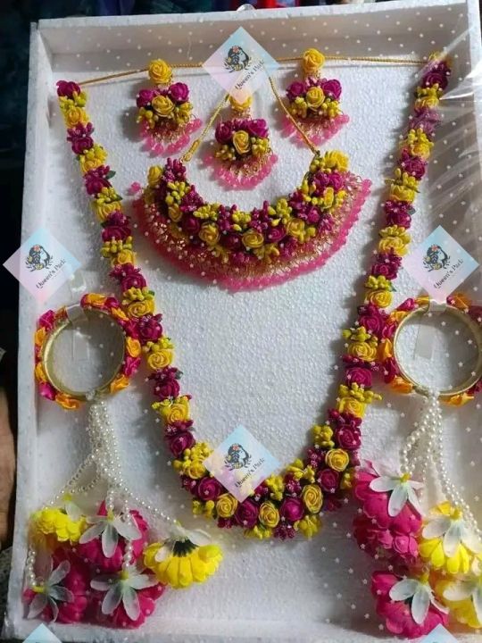 Exclusive jewellery artificial flower stone set gaye holud gohona