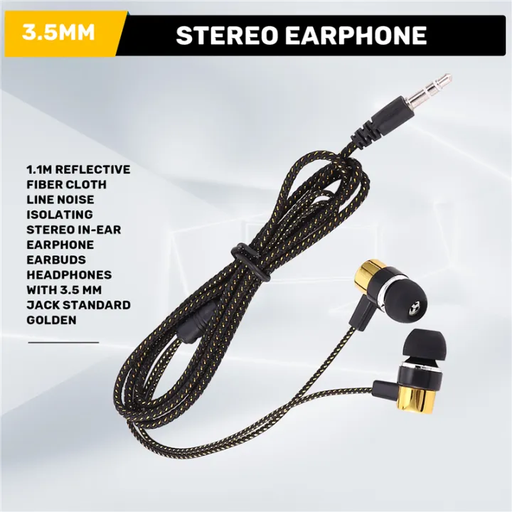 1.1M%20Reflective%20Fiber%20Cloth%20Line%20Noise%20Isolating%20Stereo%20In-ear%20Earphone%20Earbuds%20Headphones%20with%203.5%20MM%20Jack%20Standard%20Golden%20-%20Image%203