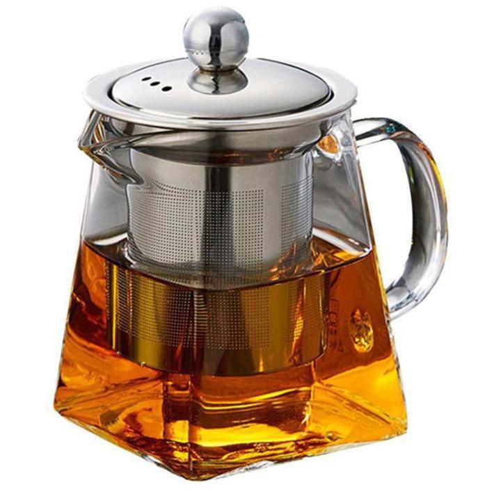 Glass 1200ml Teapot Heat Resistant Flower Tea Pot Bubble Tea Pot Stainless Steel Filter Teapot Square Pot