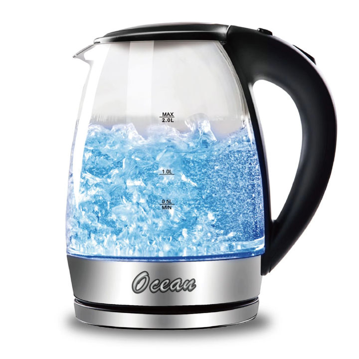 Ocean Electric Kettle Ltr, Glass Kettle with Stainless Steel