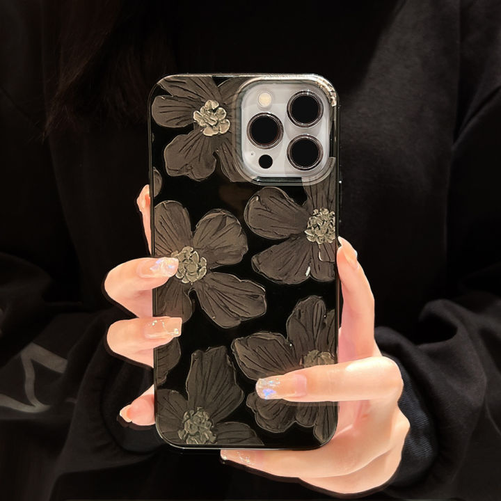 ins Oil Painting Flowers 15 Applicable iPhone13Pro max Apple 12 Phone case 11 Painted 14 Black xs Soft