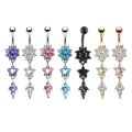1pc New Zircon Fashion Surgical Steel Navel Piercing Flower Pendant Belly Button Rings Belly Piercing Body Jewelry Dangle. 