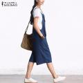 ZANZEA Rompers Womens Jumpsuit Summer Autumn Sleeveless Fashion Wide Leg Pants Denim Calf Length Vintage Overalls S-5XL. 