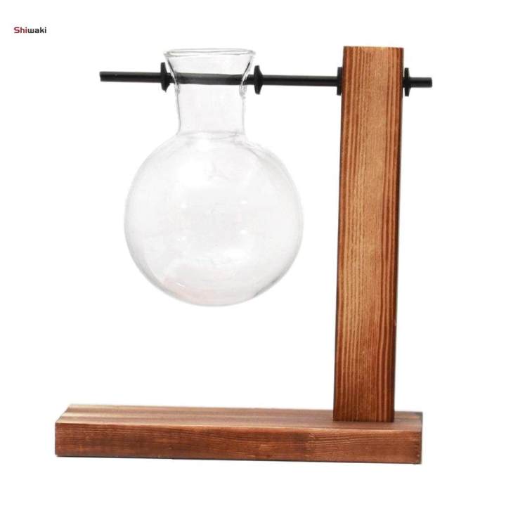 ValueHall Vaso A Bulbo In Vetro Per Idroponica Con Supporto In Legno E Girevole In Metallo – Decorazione Da Tavolo