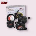 H&S 7 in 1 Pcs Non-Stick Cookware Gift Set Black color - Induction Bottom. 