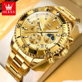 OLEVS 2870 Men's Watches Fashion Waterproof Quartz Wrist Watch Men Luxury Stainless Steel Strap Date Clock For Men-Golden. 