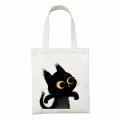 Women Canvas Bag Funny Black Cat Print Female Reuseable Shopping Totebags Girls Students School Bookbags. 