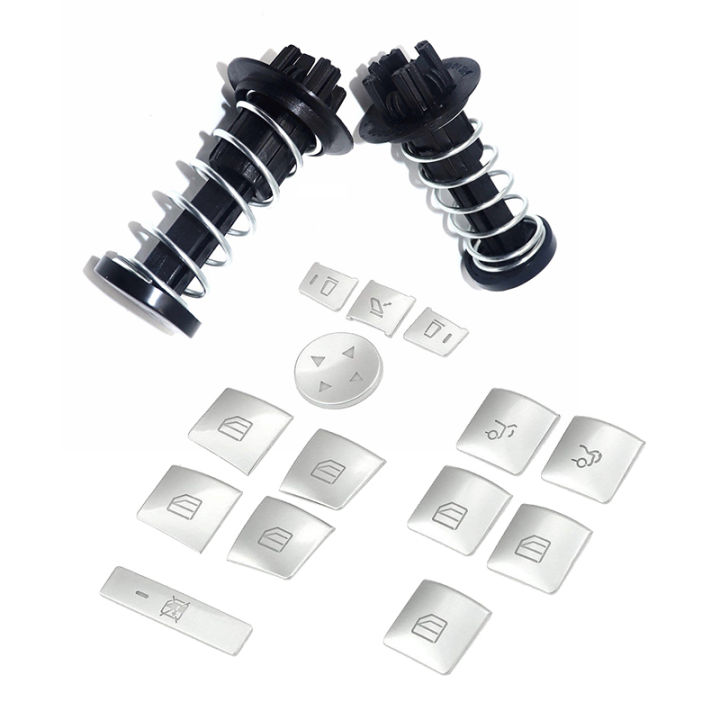 2 Pcs Hood Catch Spring Safety 2048800127 with Inner Door Armrest Window Switch Button Trim Cover Sticker