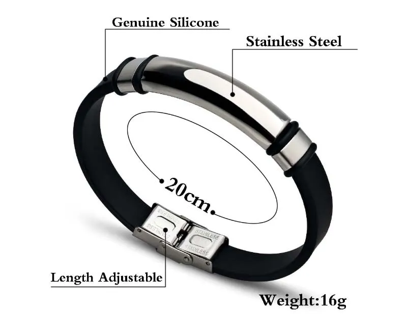 Stainless Steel & Genuine Silicone Bracelet discount Bangle Mens Jewelry