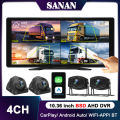 10.36 Inch Bus Truck DVR With CarPlay/ Android Auto, 4-Channel 1080P AHD Camera Recorder BSD Alarm WiFi APP 24H Parking Monitor.