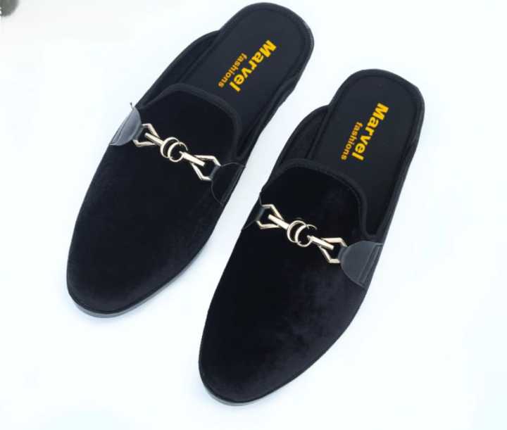 Velvet Fabrics Half Shoe Black Color For Men