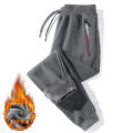 Fleece-Lined Track Pants Men's Loose Thick Warm Sweatpants Men's Autumn and Winter Casual plus Size Outer Wear Ankle-Tied Long Pants.