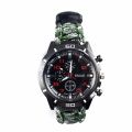 OIMG Mens Survival Watch Outdoor Tactical Watch With Paracord Compass Thermometer Fire Starter Whistle Scraper. 