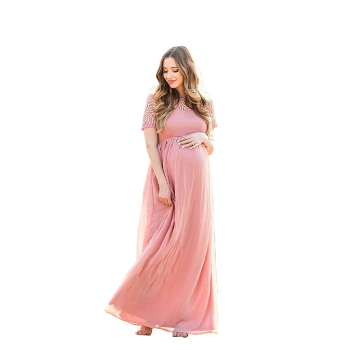 Maternity%20Dress%20Pregnancy%20Photography%20Props%20Dusty%20Pink%20Long%20Chiffon%20Dress%20Elegant%20Pregnant%20Women%20Clothes%20Lace%20Dresses%20-%20Image%207