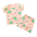 (New) 2 pcs/set ldren E service cotton cartoon print short sleeve back shorts for 0-3 years old kids color. 