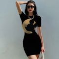 Disney Minnie Mickey Mouse bow print Elegant Pencil Dress Womens Simple Sheath Office Dresses Summer Short sleeve Casual Vestido. 