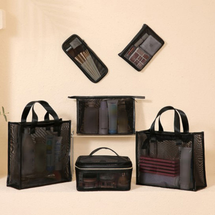 Mesh Makeup Bags Black Mesh Zipper Pouch for Offices Travel Storage Bags Toiletry Bags Makeup Pouch Women's bag