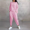 Women Set Long-sleeved Sweatshirt Harem Pants Two-piece Suit Casual Solid Color Pocket Trousers Outfit. 