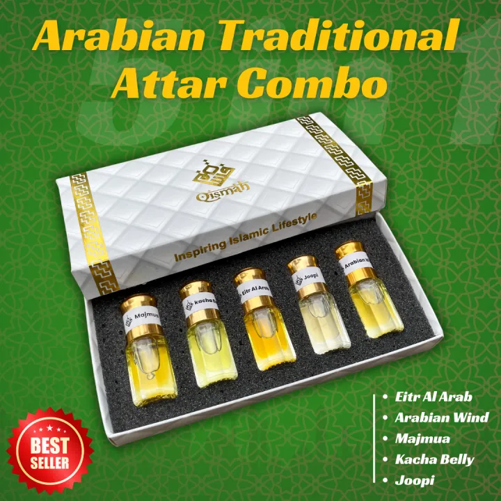 Arabian Traditional Fragrance Ator - Attar Combo Pack 5 in 1 for Men (Ator Perfume Box Set) - Halal Perfume Package - Made in Saudi Arabia