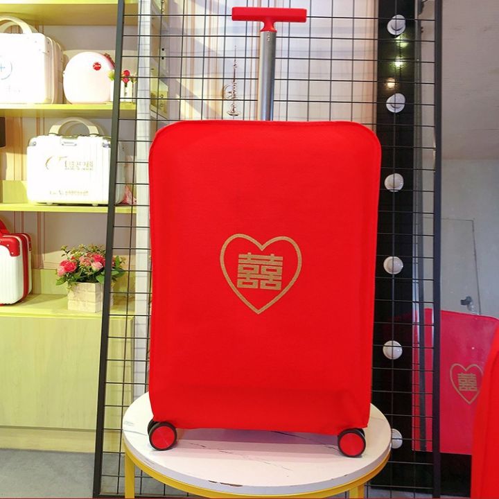 Suitcase 24 inch wedding suitcase set double happiness word big red suitcase trolley trunk cover protective bag