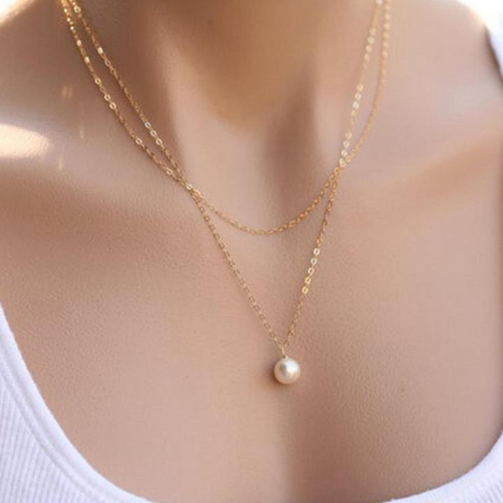Trendy Double Layer Pearl Pendant Necklace for Women New Collection - Necklace for Girls Stylish - Necklace for Girls Simple/ Charming Women's Choker Chain