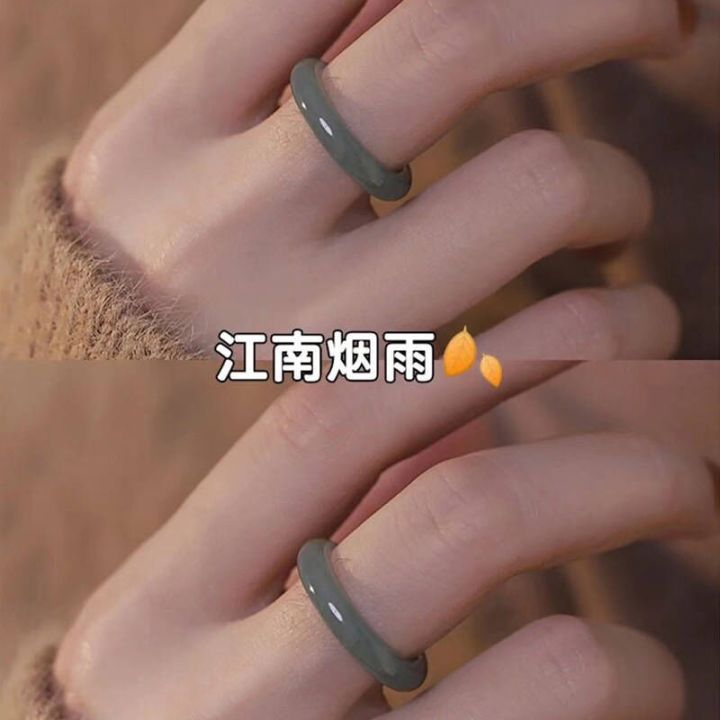 Xiaohongshu with the same imitation jade, the original national style fine plain ring does not fade, the fashionable vegetarian finger ring, the niche ancient style woman