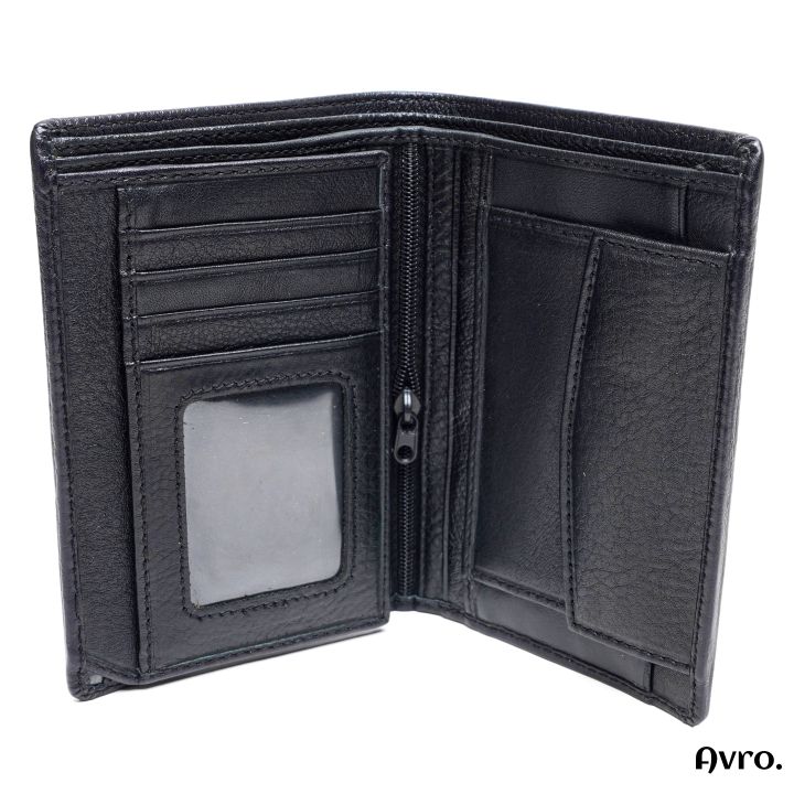 Avro Classic Bifold Wallet With Inner Zipper Pocket Black Wallet For Men Made By 100% Cow Leather Money Bag For Man