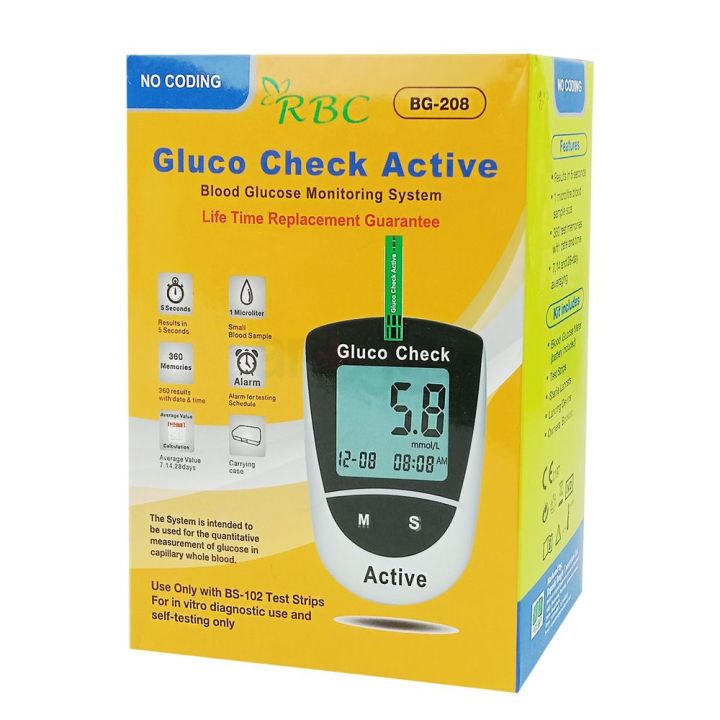 Gluco Check Active RBC Blood Glucose Monitoring System Diabetes Machine ...