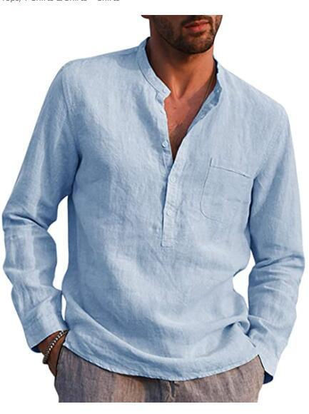 men's%20long%20sleeve%20V-neck%20leisure%20loose%20linen%20shirt%20with%20pocket%20fashion%20casual%20shirt%20-%20Image%202