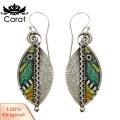 Carat Vintage Women Serrated Leaf Pendant Ball Chain Necklace Hook Earrings Jewelry. 