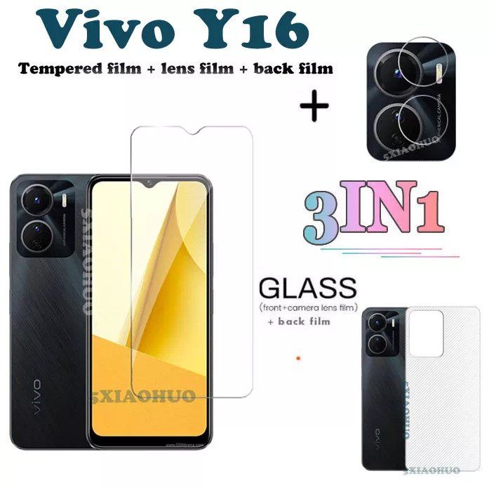 【FUPANG】Vivo Y16 3-in-1 pack (full protector tempered glass camera lens protector film back