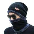 Knitted Hat Scarf Caps Neck Warmer Winter Hats For Men Women Skullies Beanies Warm Fleece Cap-Black - Cap For Men. 