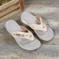 Women 2023 Summer Wedges Clip Toe Sandals Outdoor Slippers Casual Ladies Beach Shoes Metal Button Flip Flops Slides Footwear. 